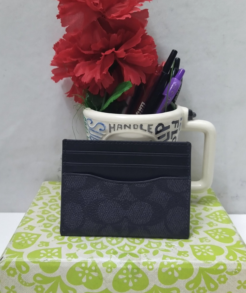 Coach Signature Black Leather ID Window Credit Card Wallet